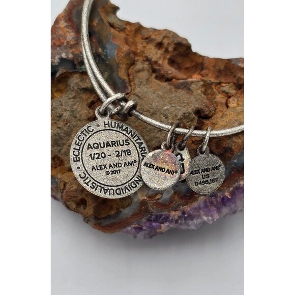 Alex and Ani Silver Tone Aquarius Charm Bangle Bracelet Designer Jewelry - Picture 3 of 4